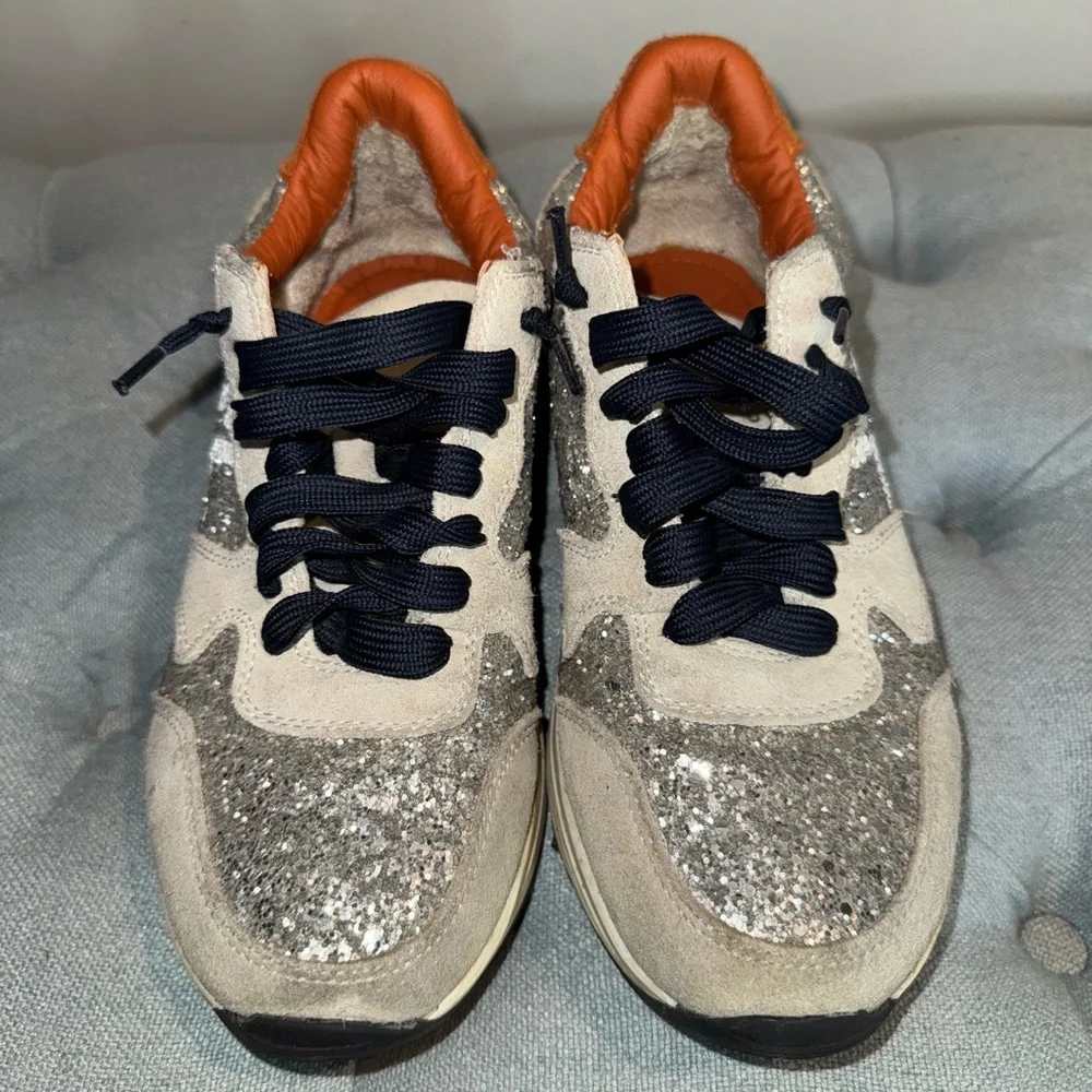 Steve Madden Silver and White Sneakers with Glitter Accents